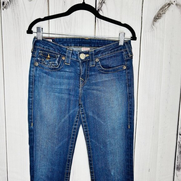 True Religion Becky Bootcut Jeans Size 28x33 Flap Pocket Rhinestone Buttons - Picture 2 of 12